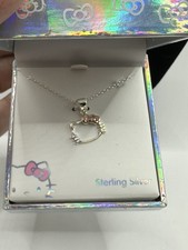 Hello Kitty Sterling Silver Crystals Pink Bow Necklace New In Gift Box Sanrio
