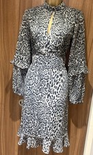 Sosander Grey Leopard Print Keyhole Frill Midi Dress 10