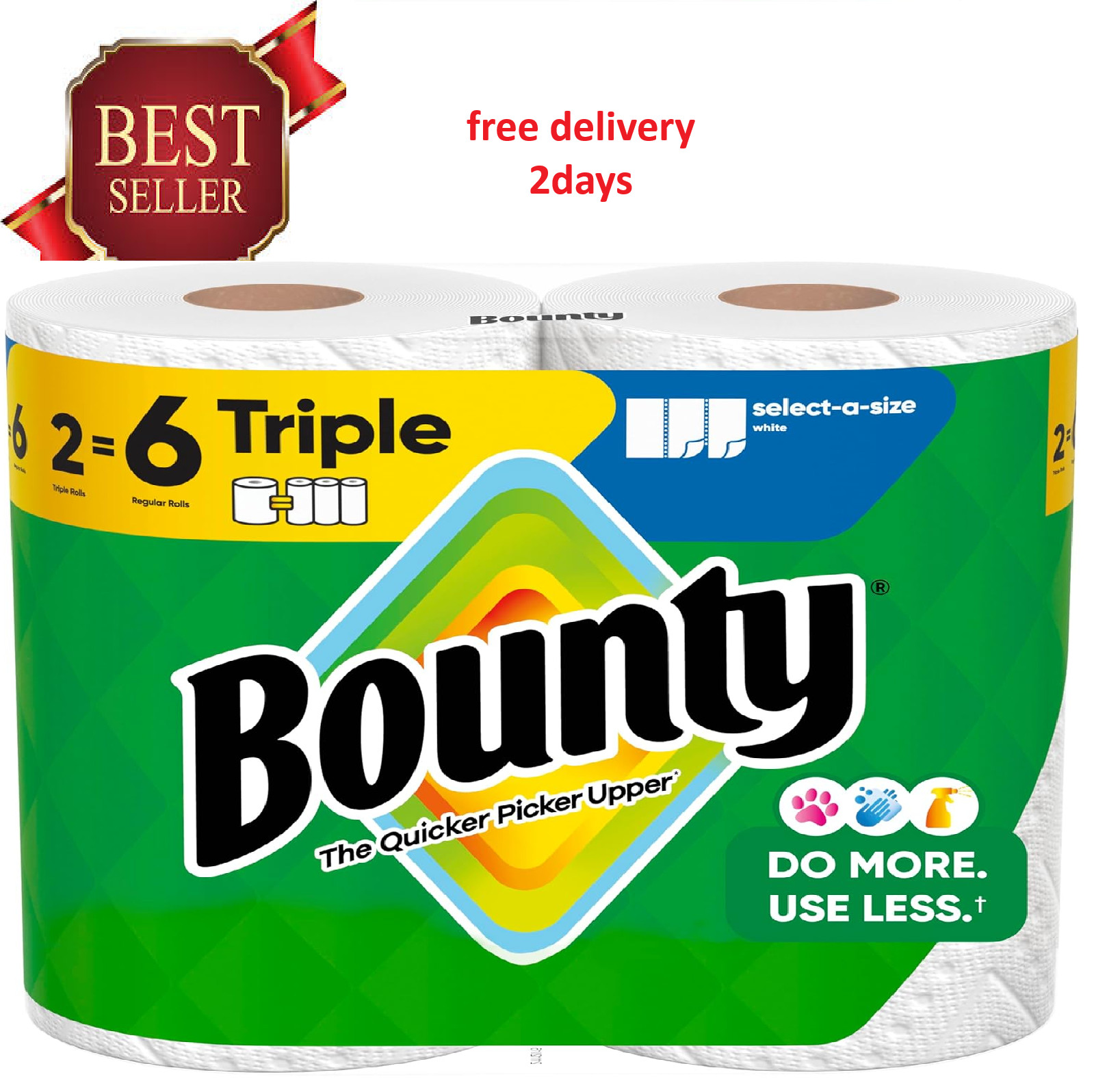 Bounty Select-A-Size Paper Towels, White, 2 Triple Rolls = 6
