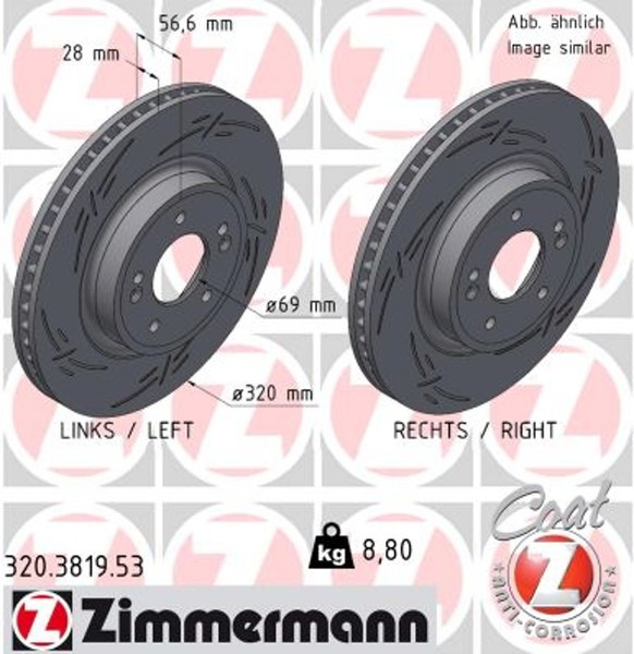 2X Zimmermann Bremsscheibe Black Z 320.3819.53 FüR KIA Stinger CK Hatchback Van-image