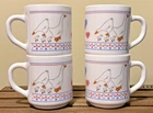 Arcopal France Hearts & Geese Milk Glass Mug Set 4 Vintage EUC Farmhouse
