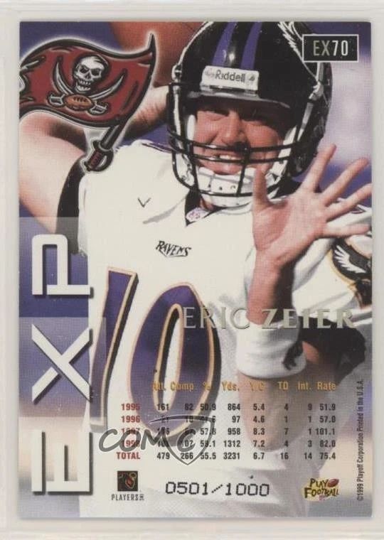 1999 Playoff Prestige EXP Reflections Gold /1000 Eric Zeier #EX70 - Image 2 of 2