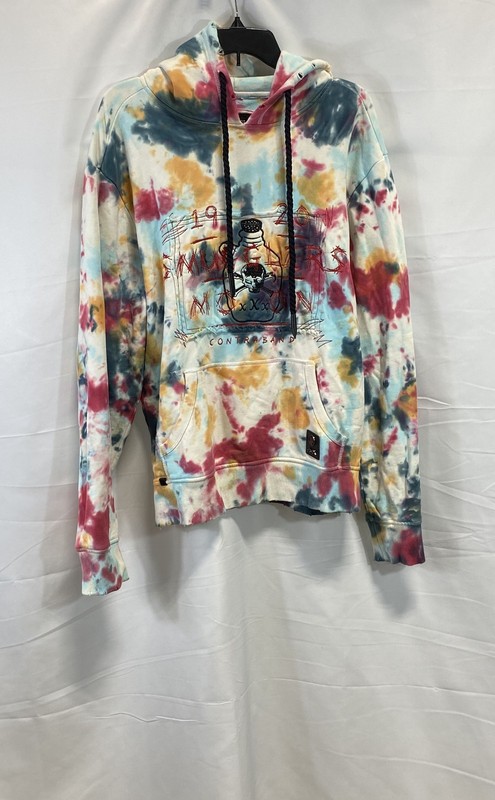 Smugglers Moon Men's Tie Dye Graphic Hoodie Distressed Cotton Sz L
