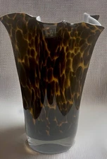 Noble Excellence Leopard Cased Ruffled Glass Vase Hand Made Poland 13”