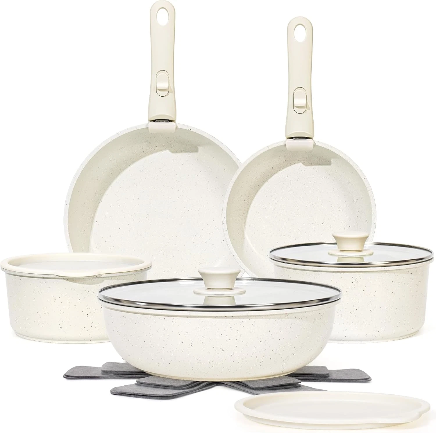 SODAY 15Pcs Pots and Pans Set Non Stick, Cookware Sets with Detachable Handle, N
