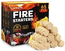 Shwuevei 65 Pcs Natural Fire Starters for Fireplace, Pellet Stove, Wood, BBQ
