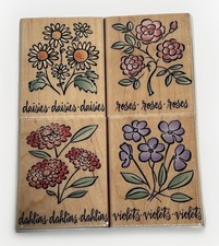 Hero Arts Posy Prints Set of 4 Flower Rubber Stamps Daisy Rose Violet Dahlia New