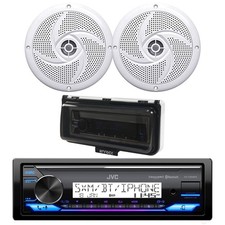 JVC KD-X38MBS in-Dash Bluetooth Marine Radio, 2x 4" 100W Speakers, Cover White 