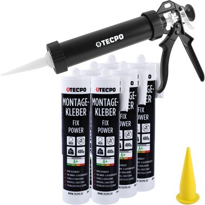 TECPO MONTAGEKLEBER FIX POWER 6x480g UNIVERSAL BAUKLEBER WEIß + KARTUSCHENPRESSE