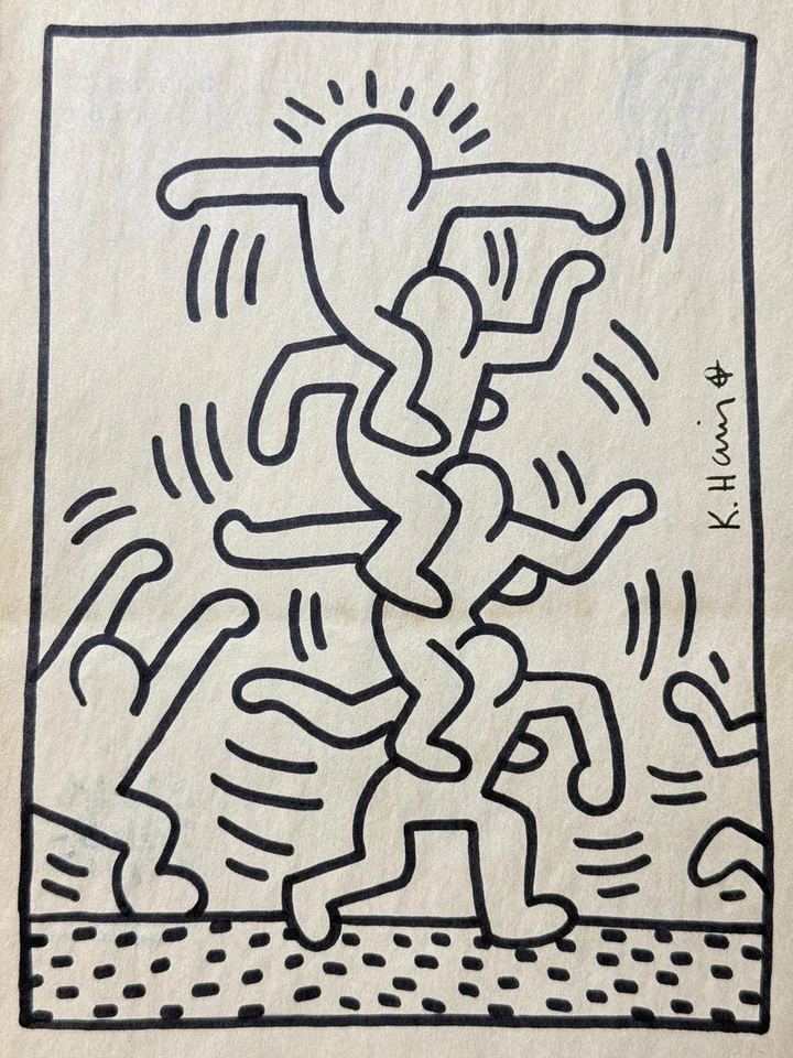 Рисунок Кита Харинга (ручная работа) Очень хорошо сохранившаяся бумага подписанная и запечатанная - Изображение 2 из 3