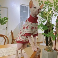 Soft Cotton Coat for Sphynx Cat Clothes Red Floral Sweatshirt in Spring for Kitt
