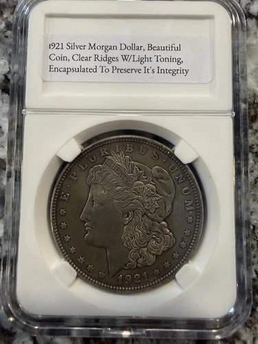 1921 $1 Morgan Silver Dollar, Beautiful Coin, Light Toning, Encapsulated