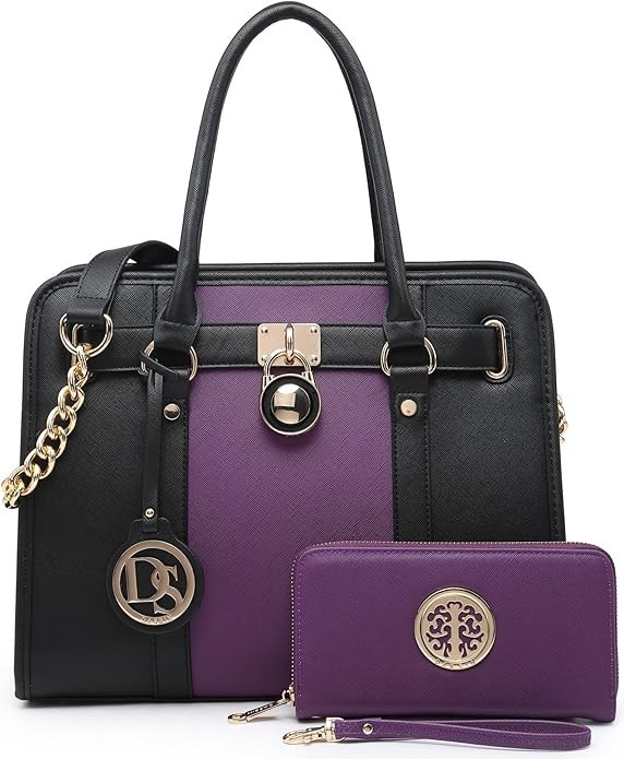 Women's Satchel Handbag Purse, Large Structured Work Tote Matching Wallet