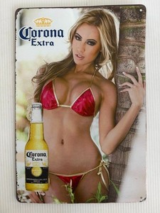Corona Extra Sexy Blonde Bikini Girl with Beer 12 x 8 Metal Tin Sign