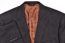 Jos A Bank Joseph Charcoal Silk/Wool Plaid Blazer Jacket 46 R