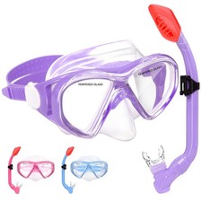 Kids Snorkel Set Dry Top Snorkeling Gear for Youth Boys Light Purple