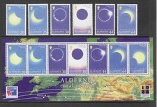 ALDERNEY 1999 TOTAL ECLIPSE OF THE SUN SET (6) & MIN SHEET MNH (F974)