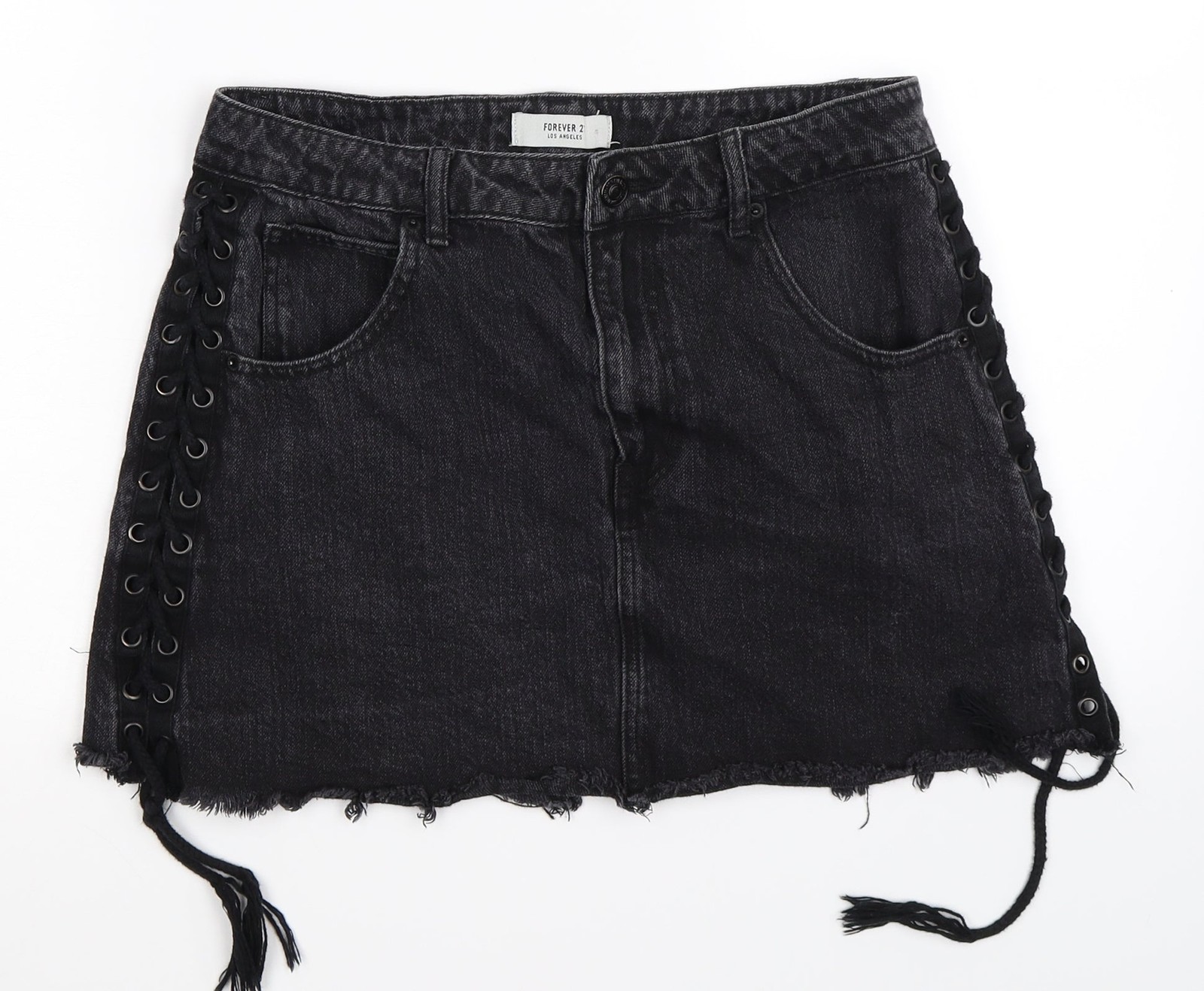 Falda patinadora de mezclilla negra para mujer FOREVER 21 talla S