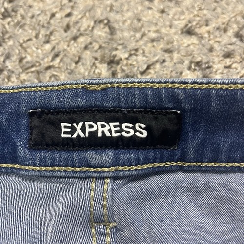 Express Jeans Mens Slim Hyper Stretch 36x32 Blue Denim Light Wash Distressed - Picture 7 of 14