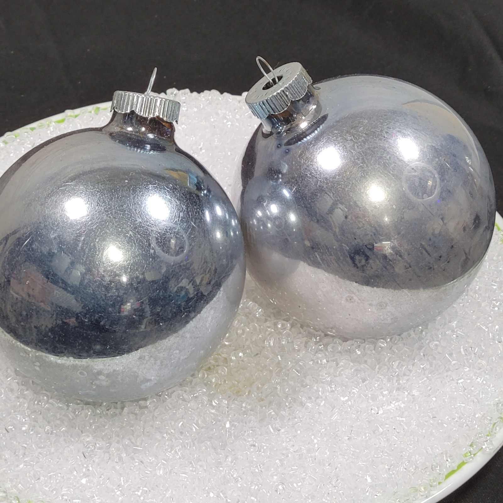 Shiny Brite Christmas Ornaments Set of 2 Silver Vintage Glass Ball Made in USA