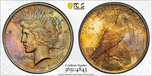 1923-P $1 PCGS UNC Detail Peace Silver Dollar AMAZING Toner!!! Regrade Worthy!