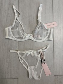 NWT Vintage Agent Provocateur Fia Tulle Ouvert Brief & Bra Sz 34B / S White