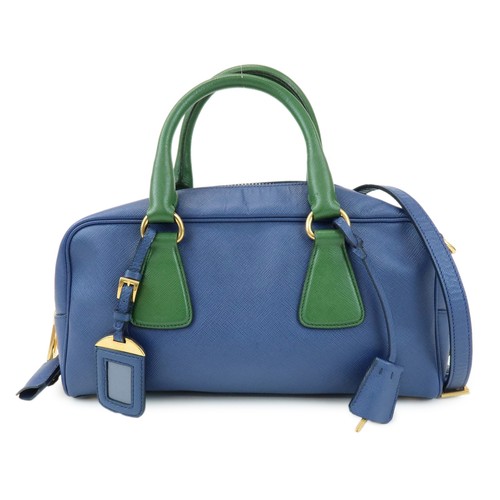 PRADA Triangle Logo 2Way Bag Hand Bag Shoulder Bag Blue Green Authentic Used F/S