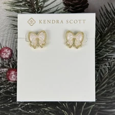Kendra Scott Haley Bow Gold Stud Earrings-Ivory