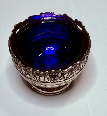 Raimond Silverware Silver plated (.925) Salt Cellar w/ Cobalt Blue Liner