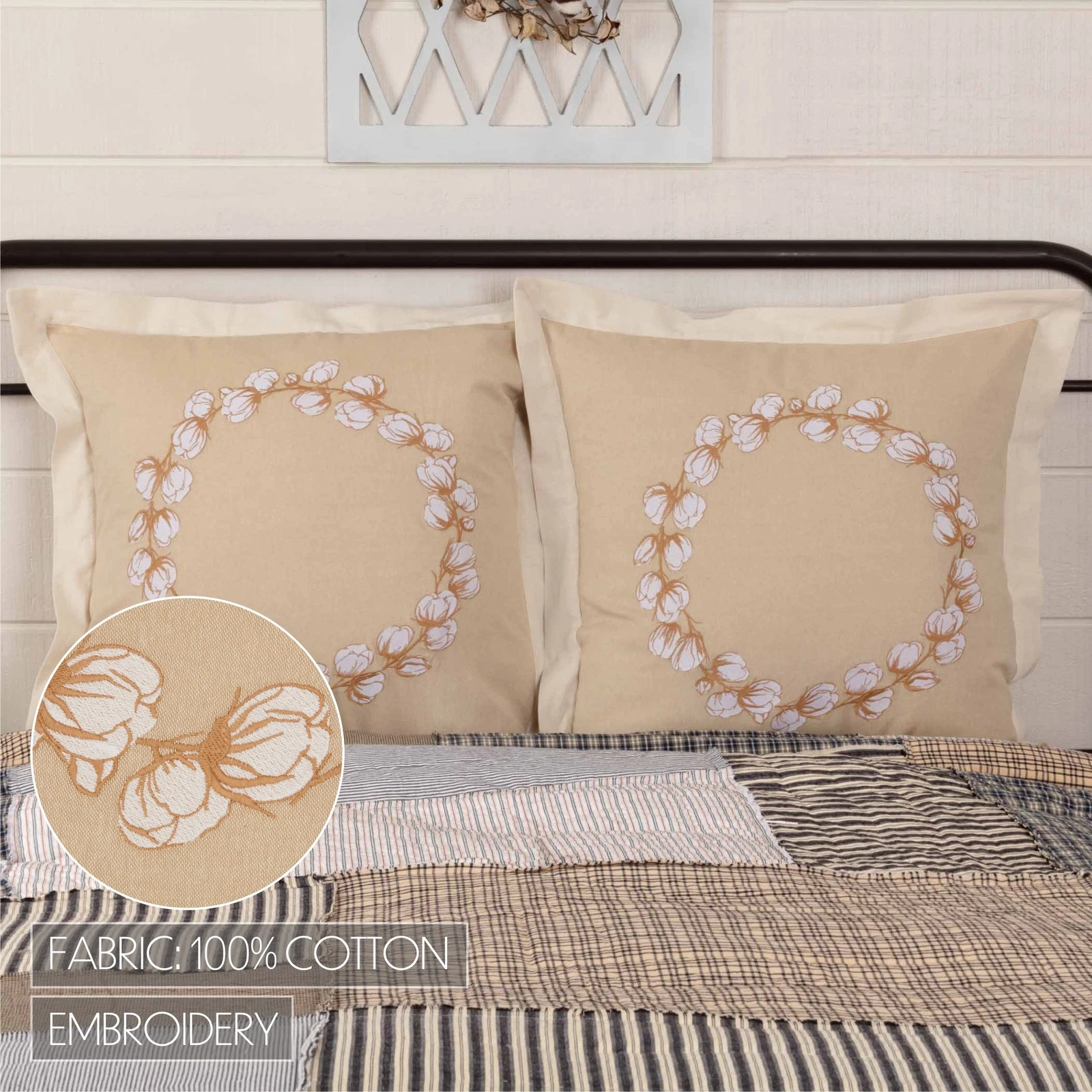 VHC Brands Wreath Embroidered Pillow - Thumbnail 4