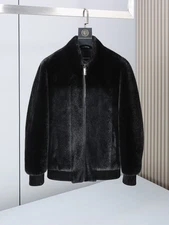 Men's Slim Fur Coat Winter New Mink Fur Zipper Stand Up Collar Warm Short Jacket