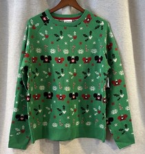 DISNEY PARKS Green Mickey Mouse Ears Icon Holiday Christmas Sweater Size M NWT