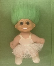 VTG Troll Fabric Soft Doll 9" White Dress Fairy 1992 Green Hair Buck Teeth