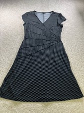 east5th Women's Black Polka Dot Large Faux Wrap Dress Polyester