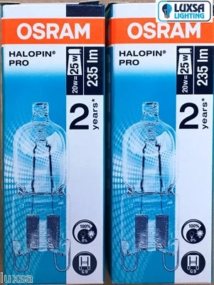 2 PACK Osram 20W G9 Halogen Capsule 240volt 20W = 25W 240v 20 Watt Clear 66720