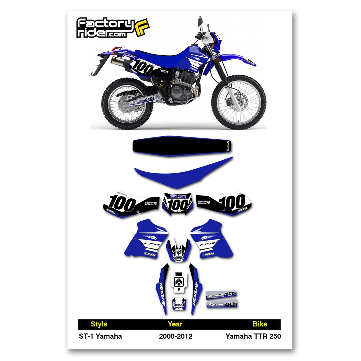 2000-2012 YAMAHA TTR 250 Graphics Kit & Seat Cover - MSG US with
