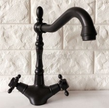 Black oil Antique Brass Double Handle Kitchen Sink Faucet Mixer Basin Tap Knf382