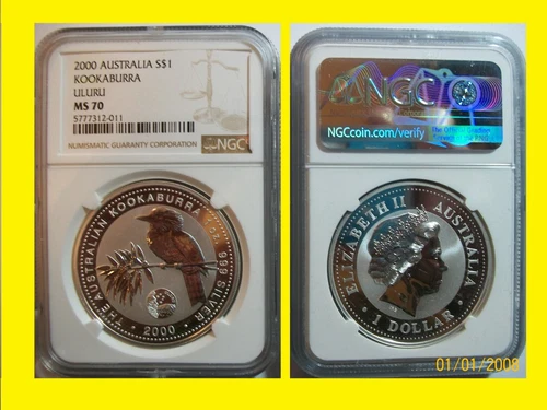 2000 Australia Kookaburra ULURU privy 1 oz Silver NGC ms 70 Rare low mint POP 3