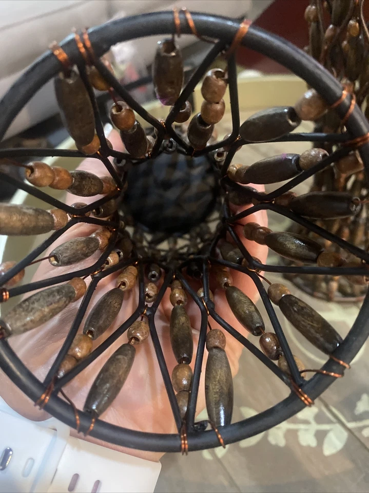 (2) Fio de cobre de ferro forjado contas de madeira castiçal peça central - Imagem 4 de 4