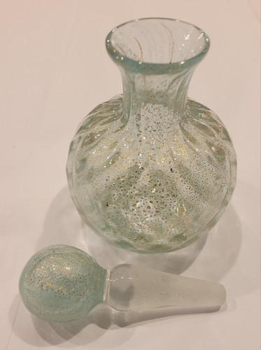 Vintage Murano gesteppte Optik Parfum Flakon hell türkis mit Gold Adventurin - Bild 7 von 12