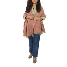 Sanskriti Vintage Pink Pure Woollen Shawl Woven Work Long Stole Soft Warm Scarf