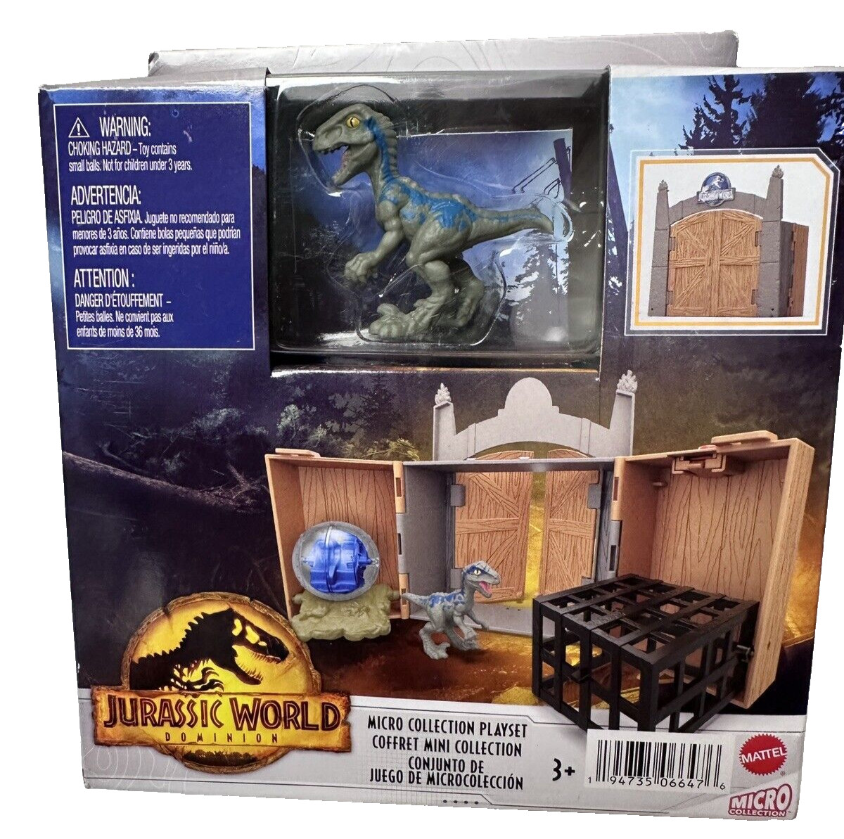 2022 Mattel Jurassic World Dominion Micro Collection Playset with Dinosaur Blue 