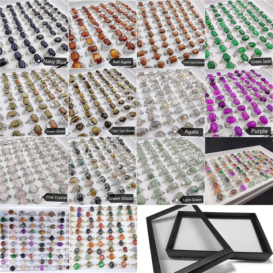 Lote de 5-100 piezas al por mayor de anillos mixtos de cristal colorido joyería para dedos a granel EE. UU. Foto 4 de 4