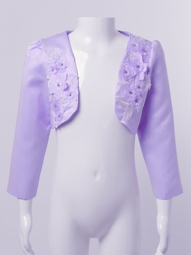 Kids Flower Girls Wedding Short Cardigan Long Sleeves Princess Bolero Shrug Tops - Picture 43 of 59