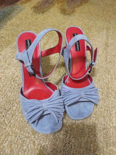 Charles Jourdan Paris Blue Eggshells Suede Ankle Strap Fashion Heel Size 9.5 - Picture 9 of 10