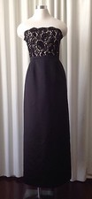 Lace And Satin Strapless Black Long Evening Dress