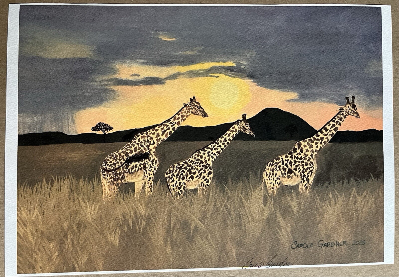 Giraffes At Sunset - Hand signed, numbered print by artist 11