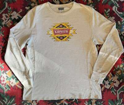 Levi Strauss Shirt Mens Large Beige Long Sleeve Pullover Casual