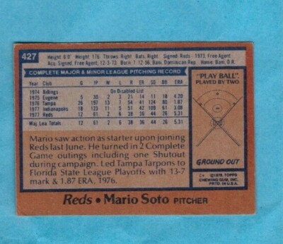 1978 Topps Baseball card #427 Mario Soto Reds | eBay