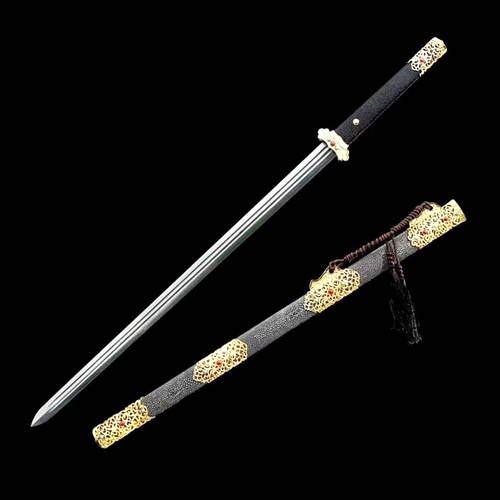 Espada de la dinastía Tang china de tradición fina doble filo plegable hoja de acero Damasco